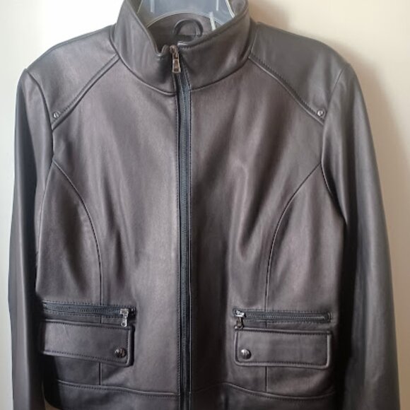 Kenneth Cole Reaction Leather Moto Jacket - Women's L - Black - Picture 2 of 12